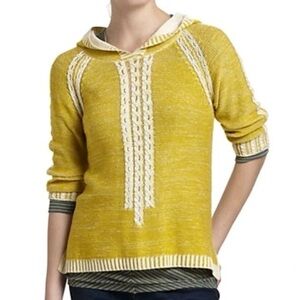 Anthropologie Far Away From Close Hooded Sweater Size M Mustard 3/4 Sleeve